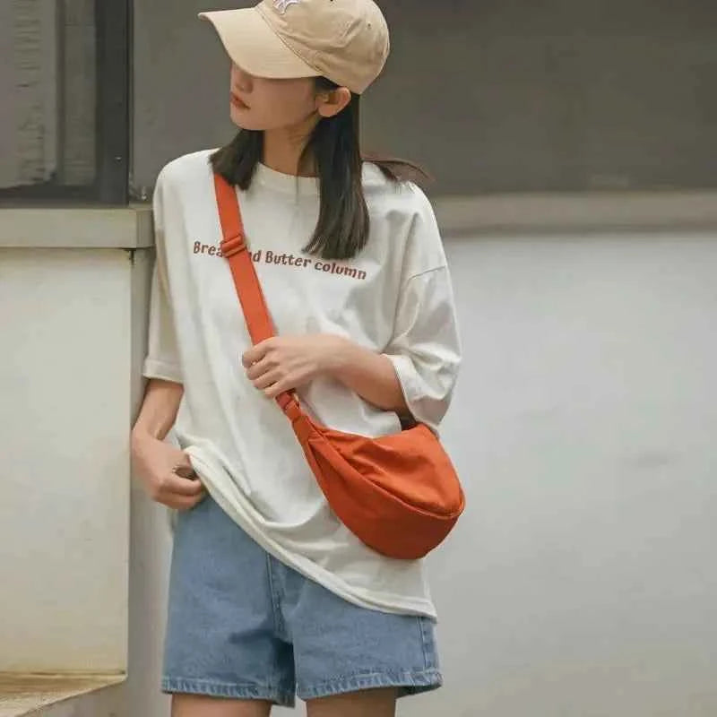 Men and Women Solid Color Chest Bag for Large Capacity Travel Crossbody Female Half Moon Bag Daily Cotton Filled Shoulder Bag