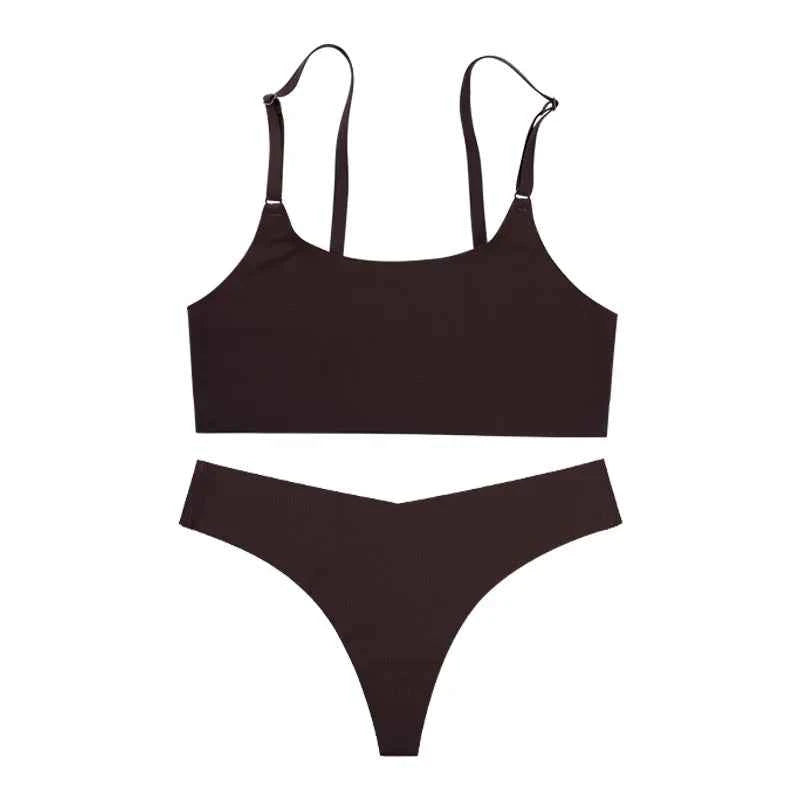 Hot Sale High Quality Latest Design Us Size Stylish Solid Ice Silk Seamless Wireless Bras And Women Underwear Set