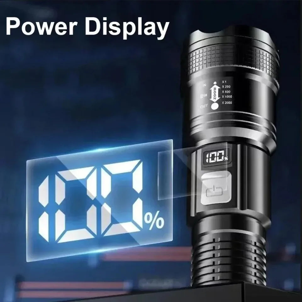 Powerful P70 LED Flashlight Ultra Bright 5000LM Tactical Light with Telescopic Zoom Emergency Spotlight Built-in Battery