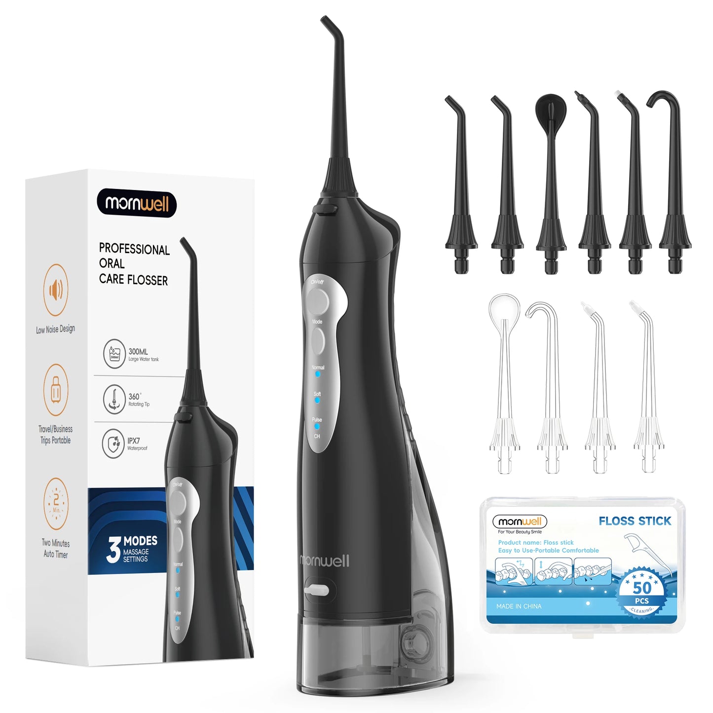 Mornwell Water Flosser Teeth Picks 4 Jets 3 Modes Portable Cordless D52 Water Floss For Teeth Cleaner IPX7 Waterproof Oral Picks