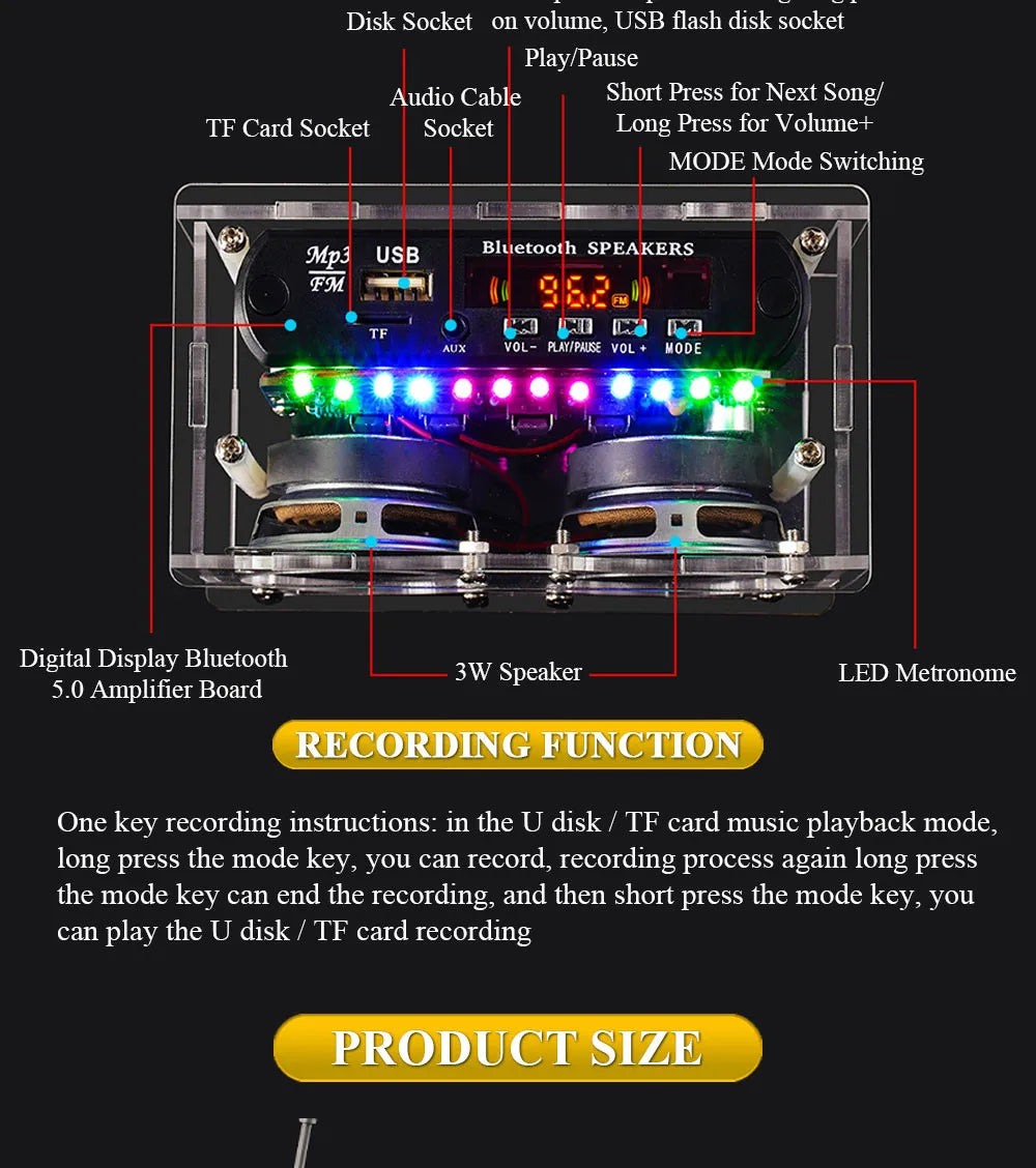 DIY BT Speaker Kit with FM Radio 87.5-108MHZ DIY Soldering Project Practice Solder Assembly U Disk TF Electronic Kit - Shoppiline