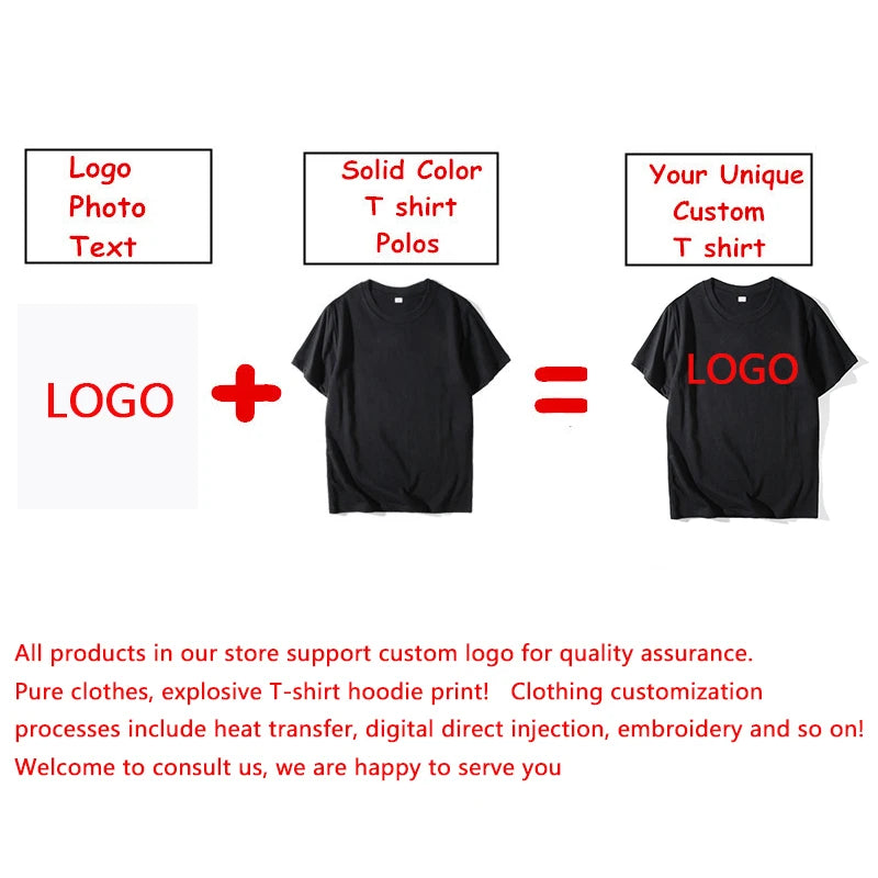 2025 Unisex Custom Design LOGO Printing Personalized Men's  Harajuku Solid Color Text Photos Clothing Ads Pure Cotton T-shirt