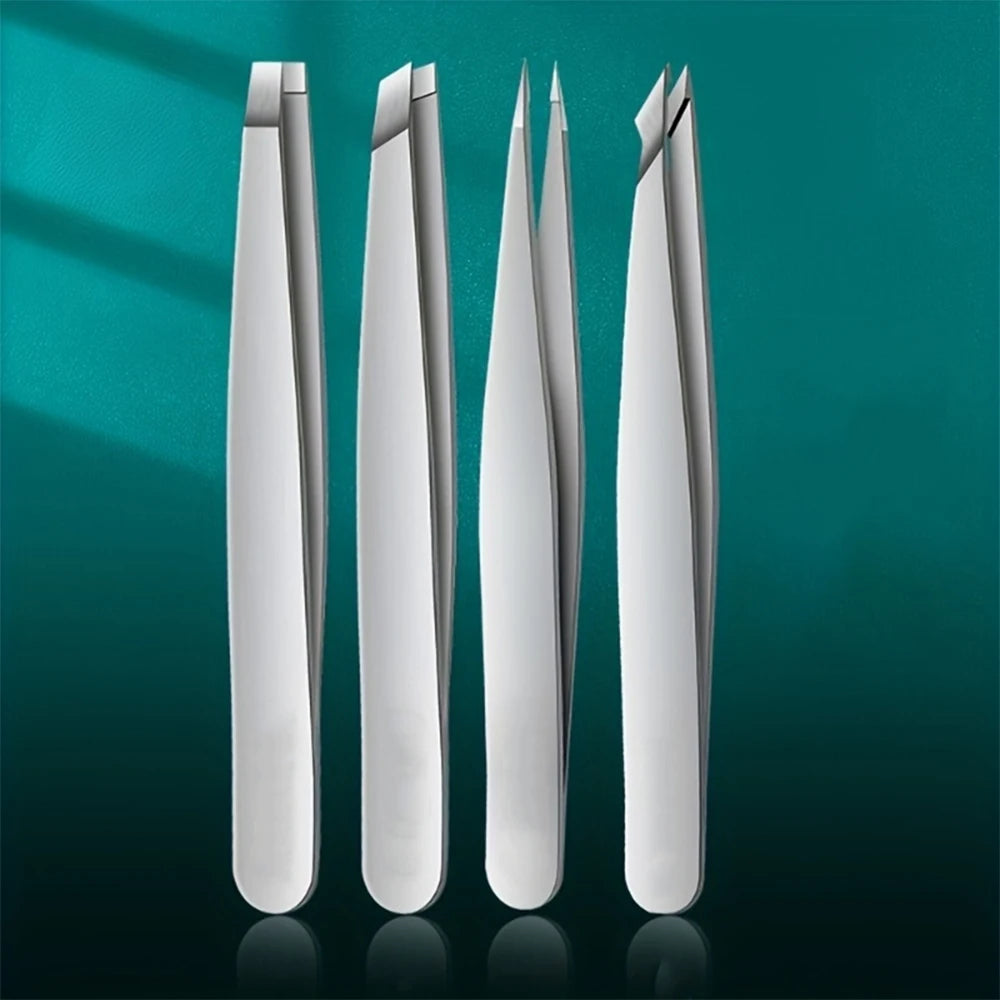 Ouriner Eyebrow Tweezers Set 4 Pcs Stainless Steel Eyebrow Forceps Professional Beauty Tool Set For Facial Hair Manicure Tool