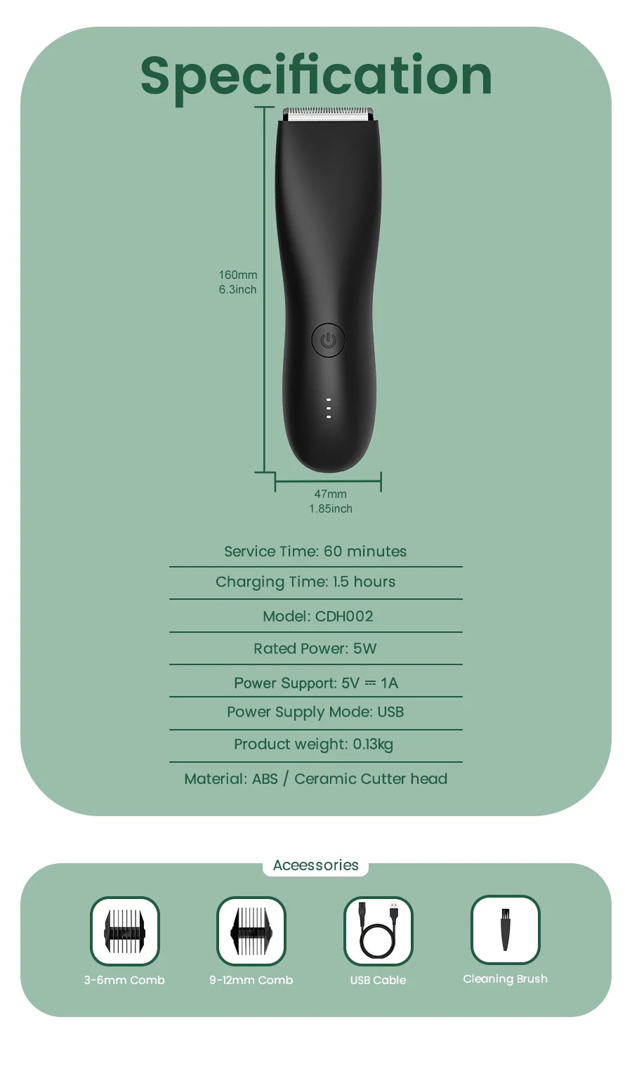 Men's Electric Groin & Body Shaver - Waterproof Dual Head Trimmer Kit w/ LED Light & Foil Blades - Shoppiline
