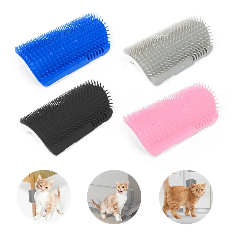 Wall Mount Corner Cat Self Groomer Comb Ergonomic Pet Massage Hair Remover Brush Space Saving Indoor Kitten Scratching Toy Easy