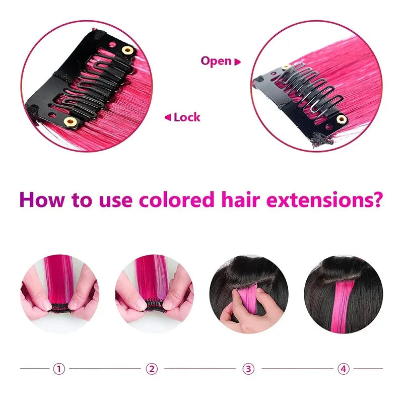 22Inch Synthetic Long Straight Clip In Hair Extensions High Temperature Hairpieces Rainbow Colors Hair Accessories for Women