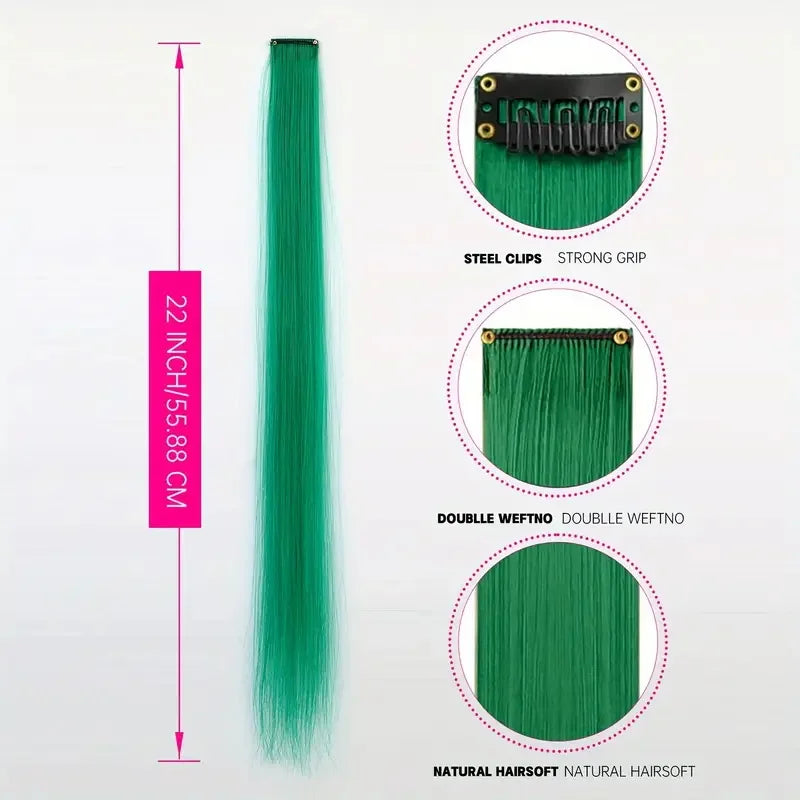 22Inch Synthetic Long Straight Clip In Hair Extensions High Temperature Hairpieces Rainbow Colors Hair Accessories for Women