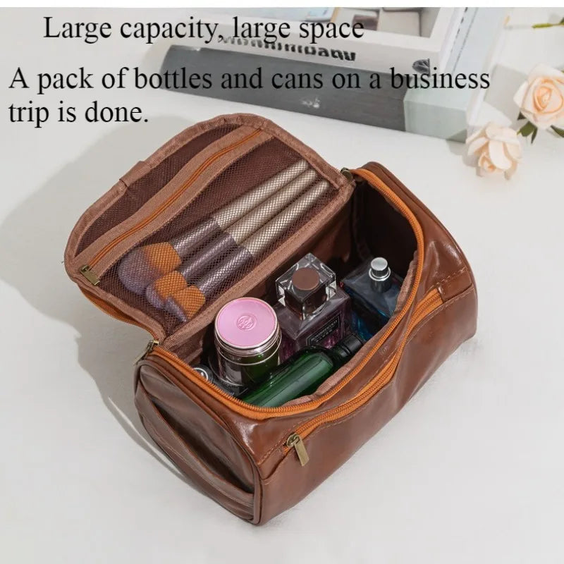 Leather Toiletry Bag for Men Women Dopp Kit Mens Hanging Toiletry Bag Travel Toiletry Bag for Traveling Large Cosmetic Bag for T