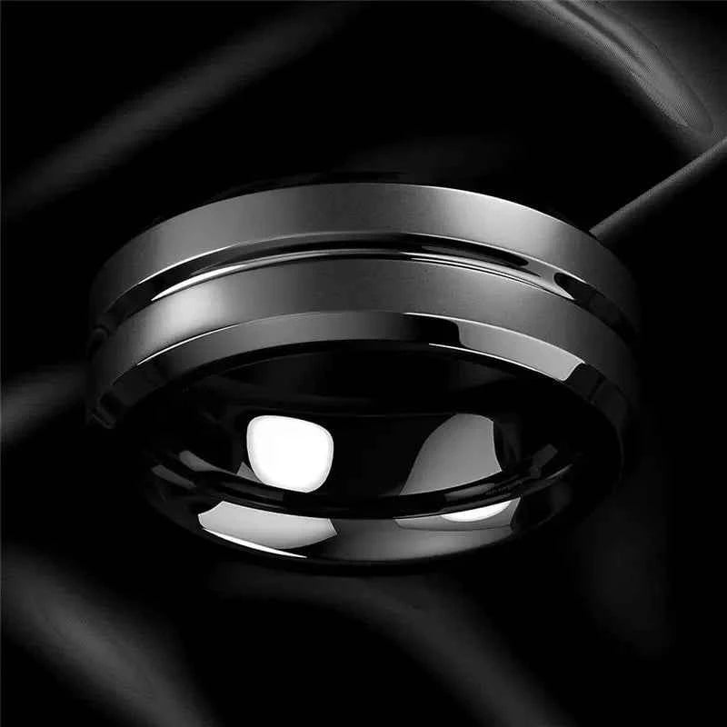8mm Stainless Steel Men Rings Wholesale Black Groove Matte Wedding Engagement Party Gift Anniversary Rings For Women Jewelry