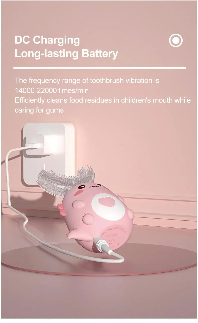 Kids U-Shaped Electric Toothbrush, Food Grade Silicone 360° Automatic Clean USB Charging Smart Oral Care Children Toothbrush