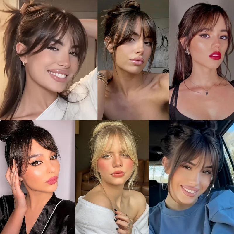 Synthesis Wig Middle-Part Bangs Hair Extensions Clip In Forehead Natural Seamless French Oblique Bangs Eight-Character Bangs