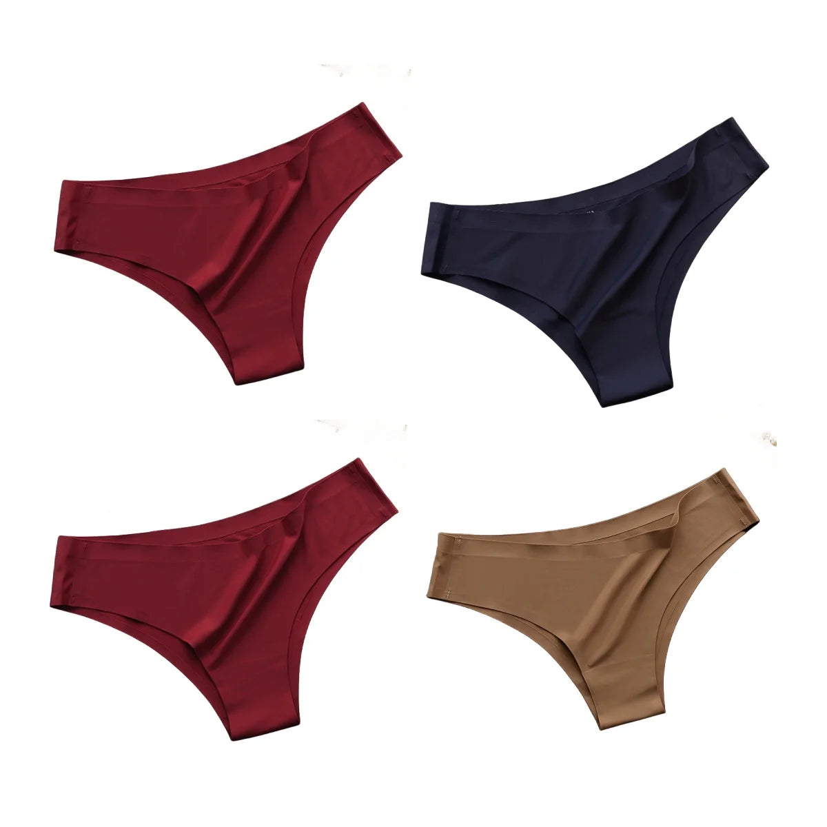 4PCS/Set Seamless Brazilian Panties Women's Sexy Lingerie Cool Ice Silk Low Waist Briefs Soft Solid Ultra-thin Bikini Underwear