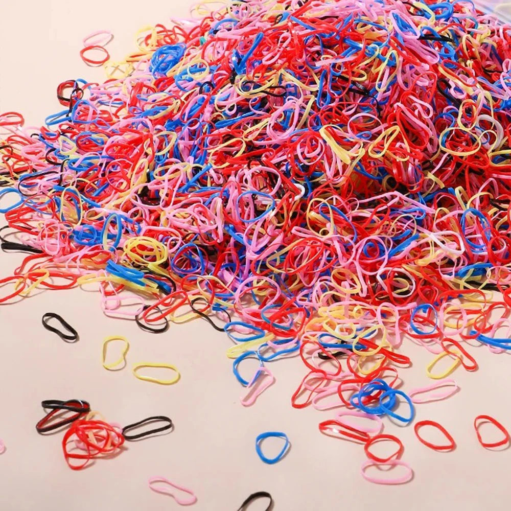 500/1000/2000 pièces élastiques en caoutchouc colorés jetables pour filles, serre-tête, attaches de queue de cheval, accessoires capillaires pour enfants