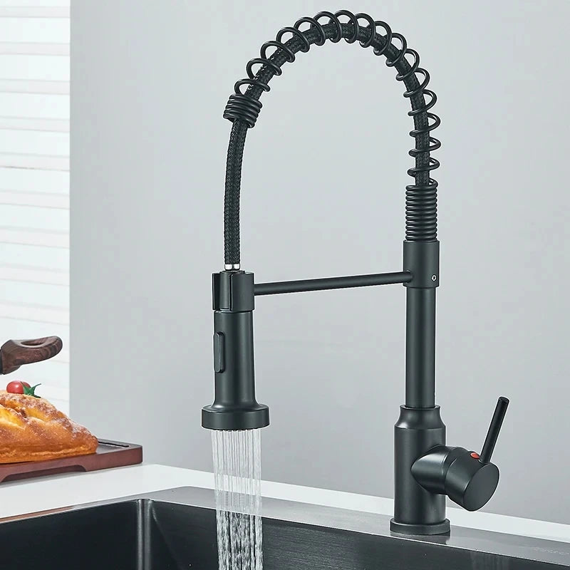 Chrome Spring Pull Down Kitchen Faucets Stream Spray Head Hot Cold Water Tap Stainless steel Rotation Kitchen Mixer Tap Crane - Shoppiline