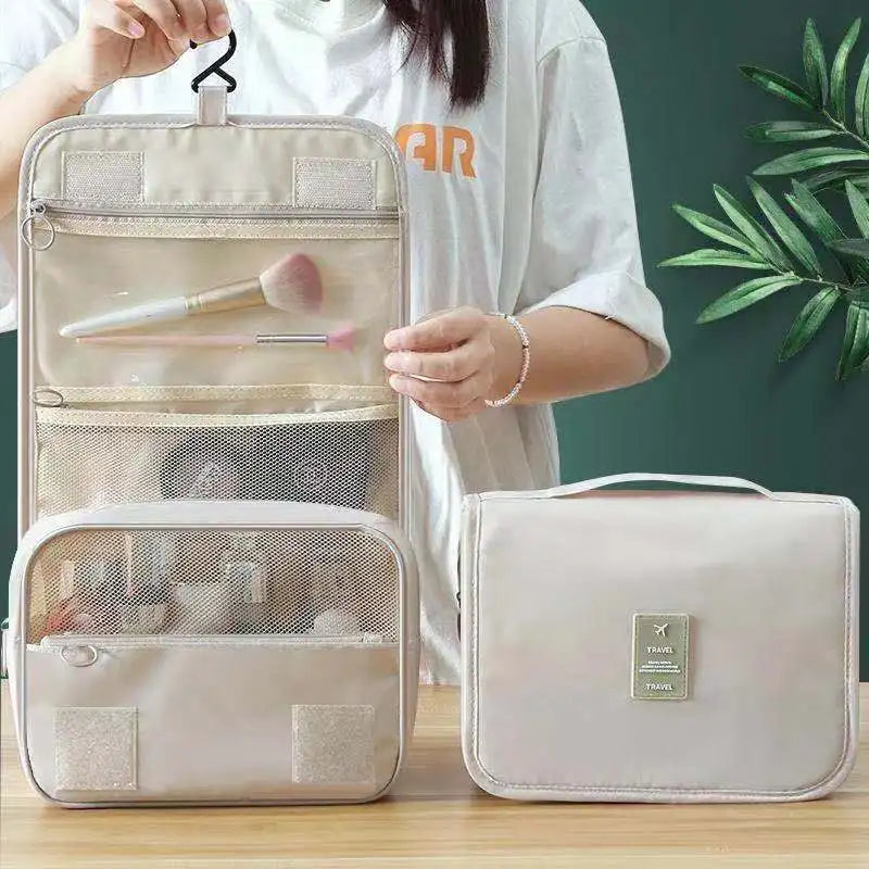 Travel Hanging Makeup Bag Large Capacity Portable Hand-held Storage Wash Bag with Simple Hook for Cosmetic Organization