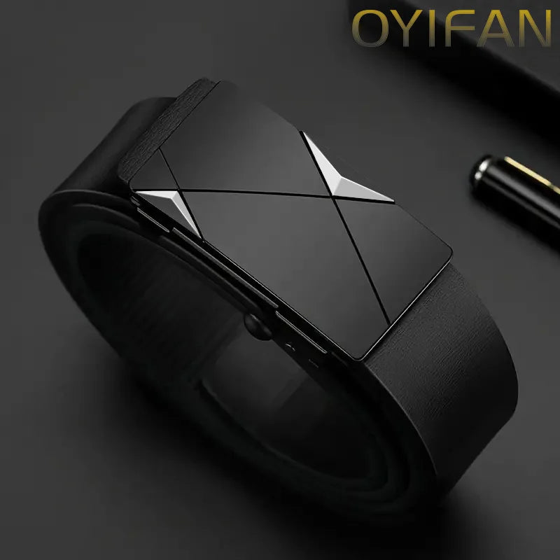 Men's Leather Belt Fashion Automatic Buckle Cowskin Male Belts Luxury Designer Black belt 110-160cm Plus Size Jeans Belt
