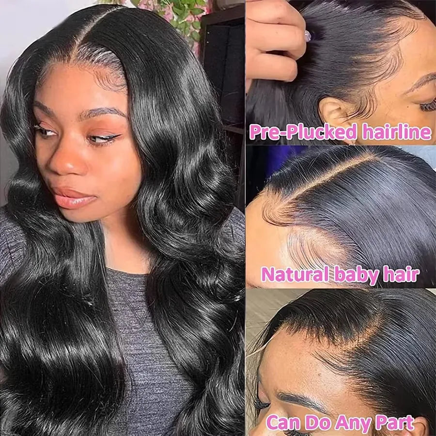 Pre Plucked Brazilian Human Hair Wigs 13x4 HD Transparent Lace Front Wig 180% Density Natural Black Lace Frontal Wig for Women