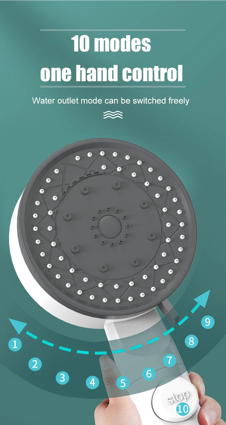 10 Spray High-Pressure Water Saving Filtered Shower Head Handheld Showerhead Fall Resistance Black White Bathroom Shower Nozzle