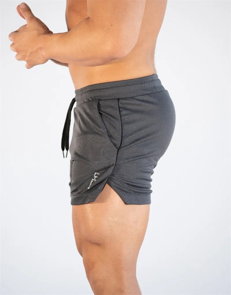 Summer thin mesh sports shorts men's breathable trend muscle fitness training three point pants running casual sports shorts