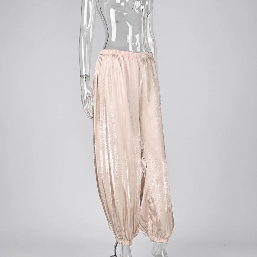 Linad Elegant Pink Crepe Loose Bloomers For Woman Street Chic Pleated Trousers Female Autumn Vintage High Waist Long Pants 2025
