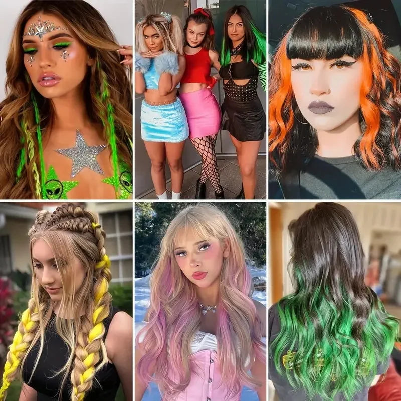 22Inch Synthetic Long Straight Clip In Hair Extensions High Temperature Hairpieces Rainbow Colors Hair Accessories for Women