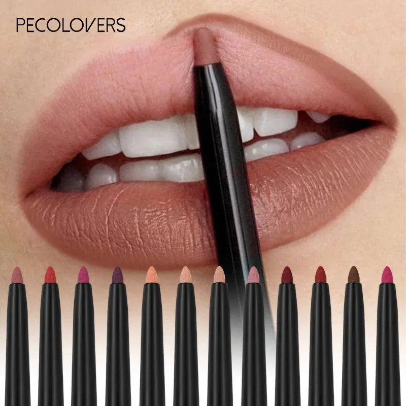 Wasserfester Matter Lipliner-Stift Rot Kontur Lippenstift Langanhaltend Antihaftend Feuchtigkeitsspendendes Lippen-Make-up 12 Farben