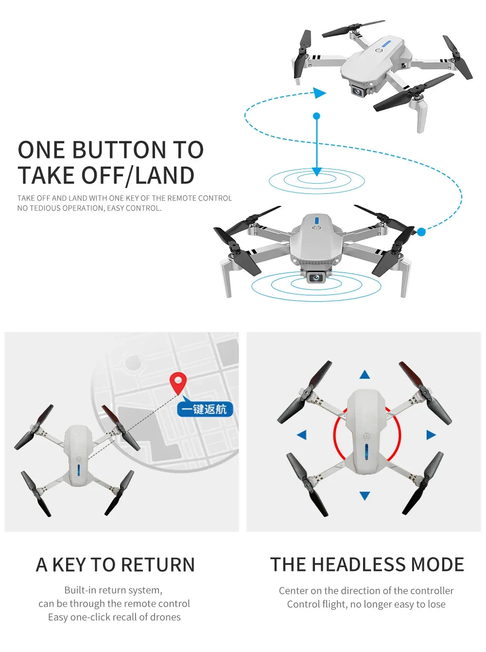 KBDFA 2025 E88 Drone RC Professionnel HD 4K avec Caméra Grand Angle, Hélicoptère Pliable, Quadricoptère, Jouet Cadeau pour Enfant