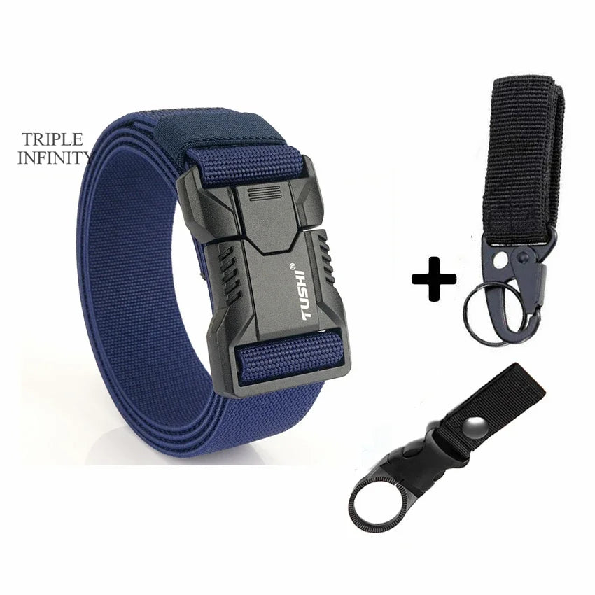New Aluminum Alloy Quick Release Pluggable Buckle Elastic Belts For Men Durable Tactical Belt Cowboy Outdoor Army Belt Hunting