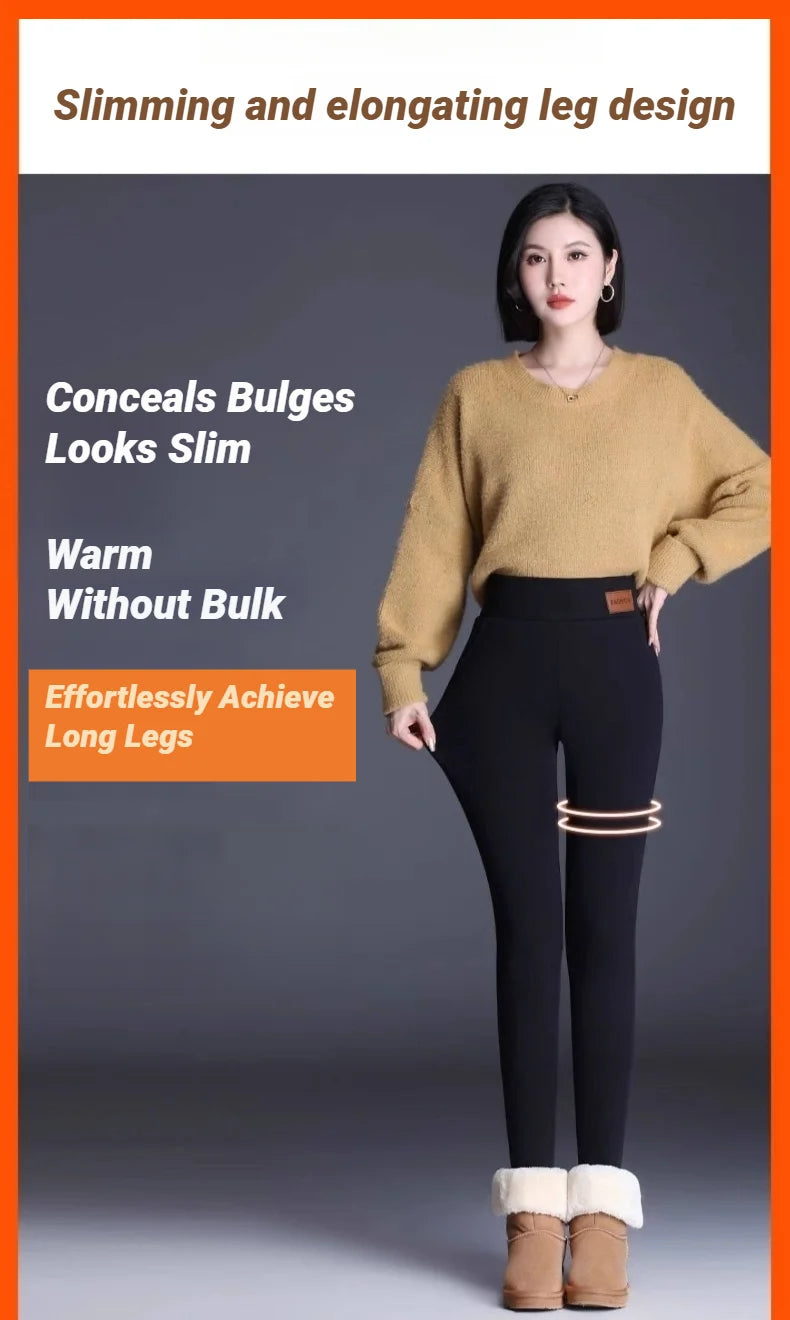 Women High Waist Thicken Fleece Thermal Leggings Winter Warm Slim Elastic Black Sexy Translucent Tight Pantyhose Pants