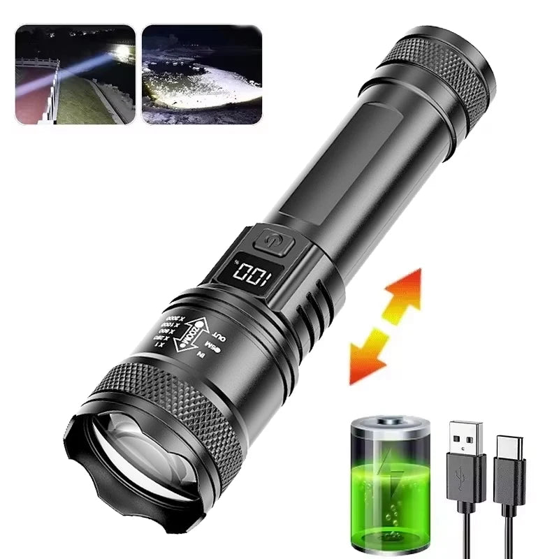 High Power LED Flashlight - USB Rechargeable 1000LM, Zoomable Multifunctional Torch for Outdoor Camping,Emergency (Waterproof)