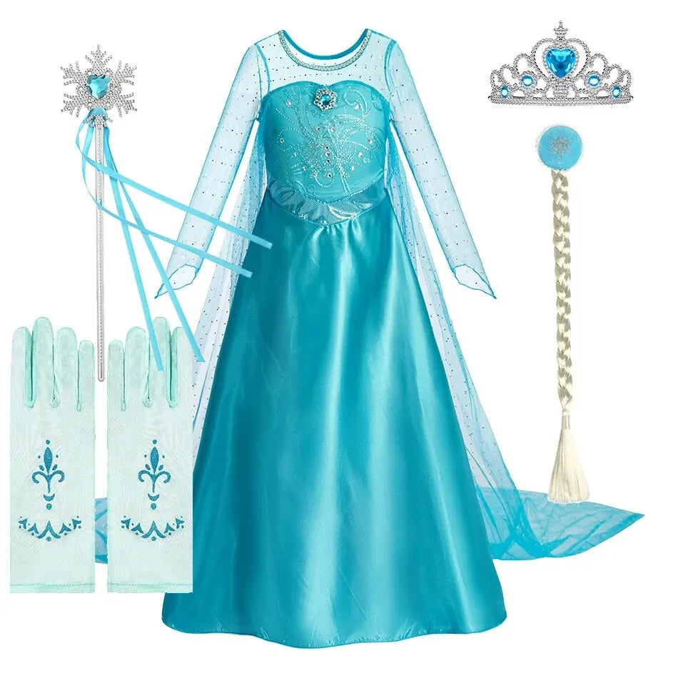 Halloween Elsa Kleid für Mädchen Kinder Party Prinzessin Kostüm Kinder Verkleidung mit langem Umhang Mädchen Schneekönigin Karnevalskleidung