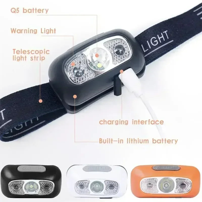 Strong Light Headlamp Portable LED Sensor Headlamp USB Rechargeable Head Flashlight Outdoor Camping Fishing Emergency Lantern