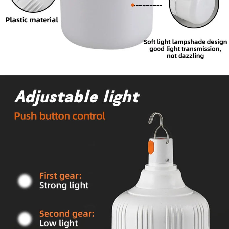 USB Rechargeable LED Bulb with Hook Portable Emergency Light for Outdoor Camping Fishing Hiking Security