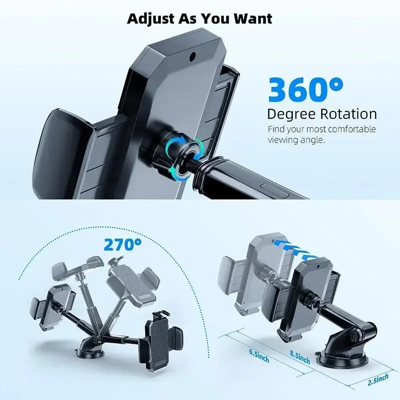 360° Rotatable Car Phone Holder Universal Windshield Suction Cup & Air Vent Mount Stand for Cellphone Stable Car Phone Bracket