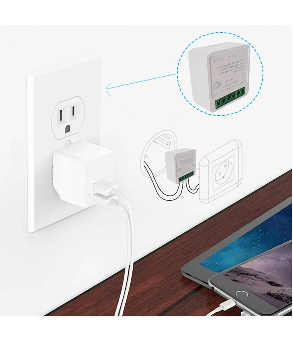 16A Tuya minin Wifi Smart Switch Smart Home Light Switches Module 2 Way Control Work with Tuya Smart Life Alexa Google Home