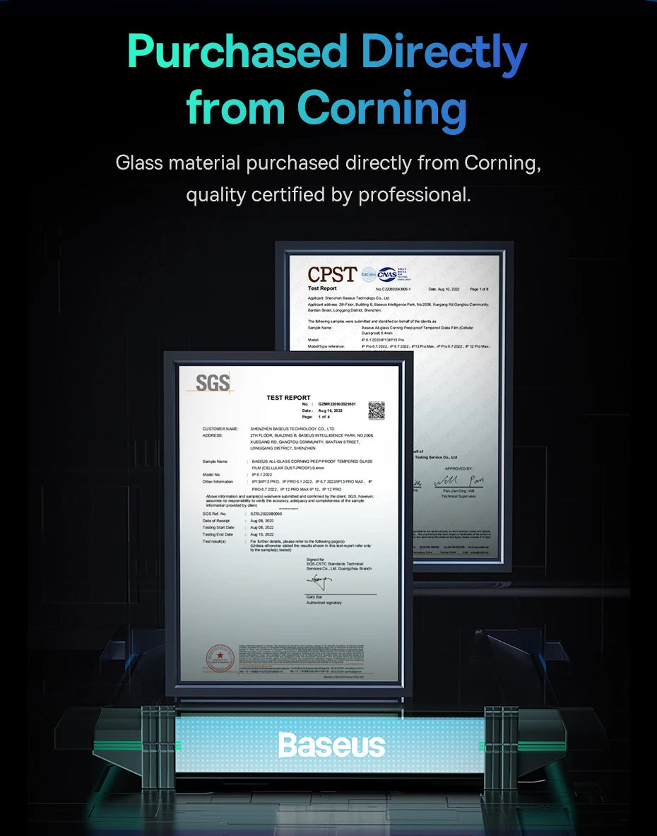 Baseus 0.4mm Corning Tempered Glass for iPhone 17 16 15 14 13 Pro Max Plus Screen Protector Anti-Peeping Auto Installation Film - Shoppiline