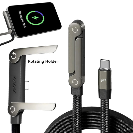 2-IN-1 Type-C Cable Foldable Mobile Phone Holder 240W Fast Charging Data Cable Multifunction Phone Charge Bracket Dual PD cable - Shoppiline