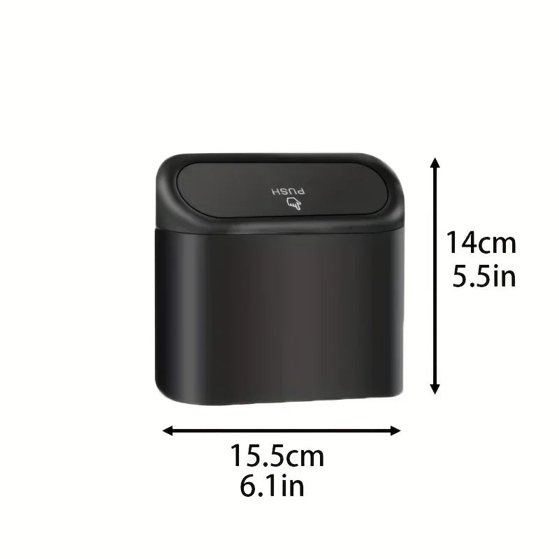 The covered car trash can contains 3 black garbage bags. The small car trash can is leak proof and miniature