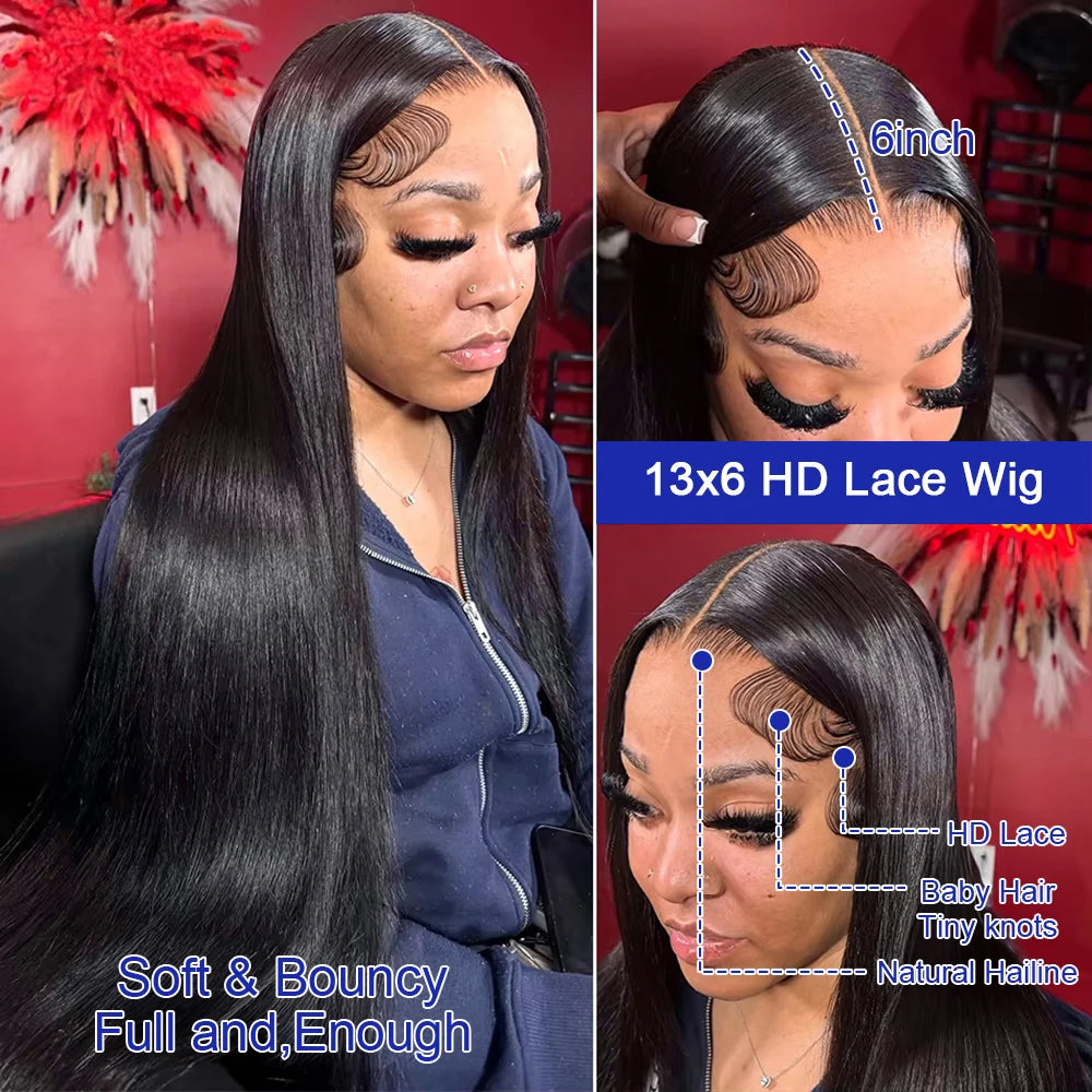 40 Inch Bone Straight Human Hair Wig 13x4 13x6 HD Transparent Lace Wigs Brazilian Full Lace Frontal Wig For Women 300% Density