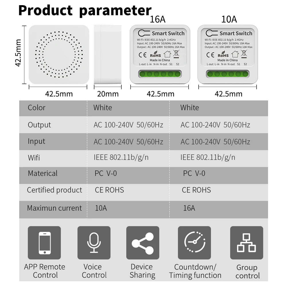 Tuya 16A MINI Wifi Smart Switch DIY 2-way Control Relay Timer For Smart Life Work With Alexa Google Home Yandex Alice