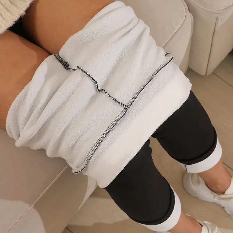 Legging en velours artificiel imitation cachemire agneau ultra épais, pantalon long taille haute épais en peluche d'hiver, pantalon chaud
