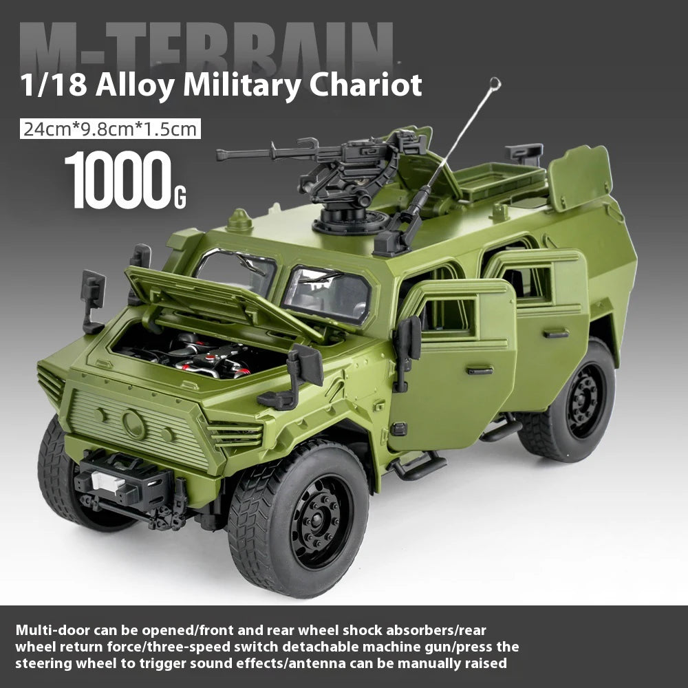 1:18 DongFeng Warrior Militärisches gepanzertes Fahrzeug Off Road ORV SUV Legierung Metall Diecast Modellauto Sound Licht Sammlung Große Geschenke