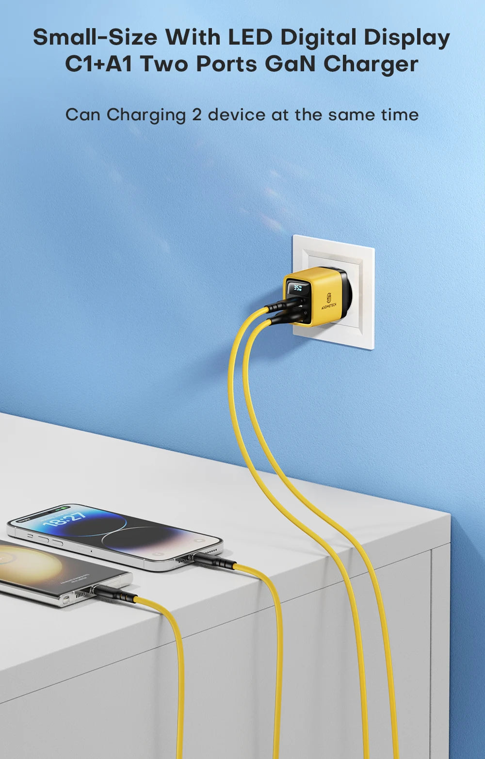 ASOMETECH 35W GaN Charger LED Display QC3.0 30W 25W PD PPS Quick Charge USB Type C Charger For iPhone 14 Pro Samsung S23 Xiaomi - Shoppiline