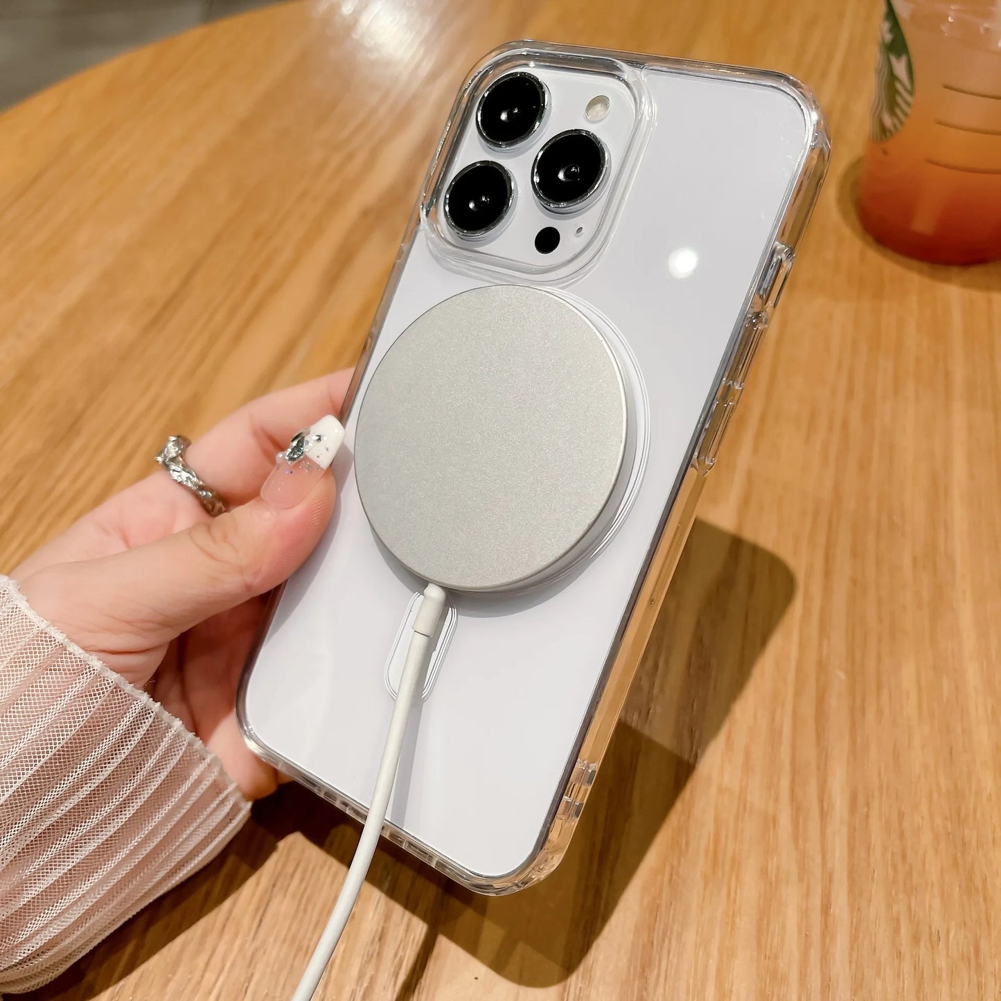 For Magesafe Magnetic Transparent Wireless Charge Case For iPhone 11 12 13 14 15 16 Pro Max Plus Mini Shockproof PC Cover