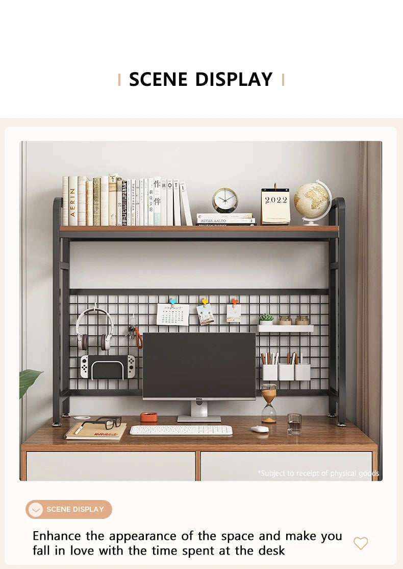 Bookcase Gaming Table Grid Bookshelf Desktop Multi-layer Wrought Iron Shelf Student Computer Desk Table  Wooden Shelves Rack