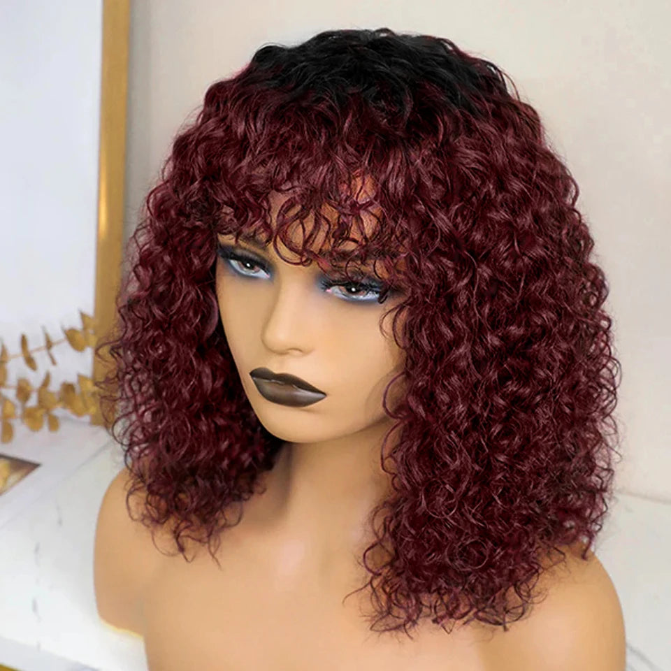 Perruques de cheveux humains Jerry Curly courtes coupe Pixie Bob avec frange pour femmes à porter, Péruvienne, mèches miel, perruques Water Wave