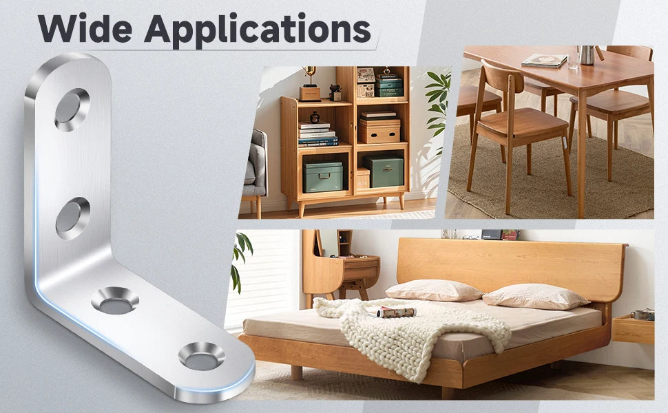20PCS L Brackets Stainless Steel Corner Braces with Screws, 90° Right Angle Shelf Supports for Wood Furniture Accessories, Table