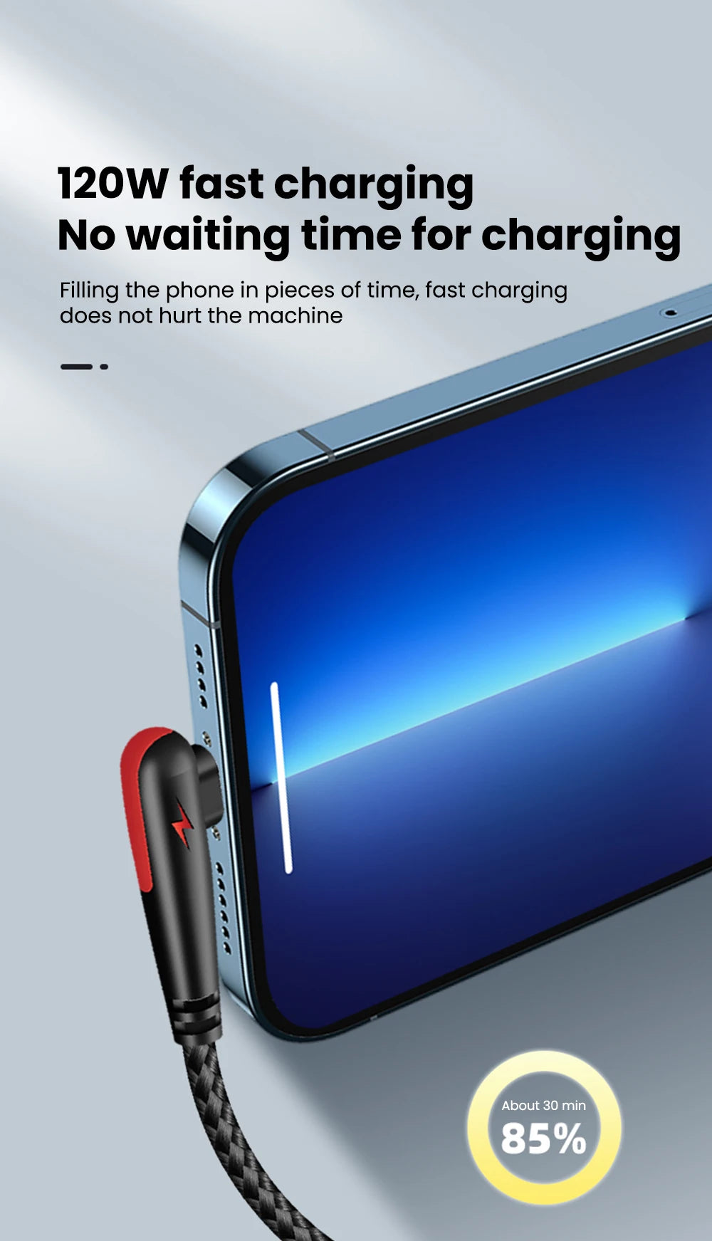 120W USB C Cable 90 Degree For OPPO Fast Charging Cord For Samsung S21 xiaomi 14 iPhone15 Quick Charging Data Wire Charger Cable