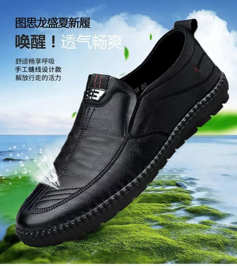 Mens Leather Loafers Non Slip Walking Flats Breathable Outdoor Slip on Casual Shoes for Male Work Office Driving Sneakers2 - Shoppiline