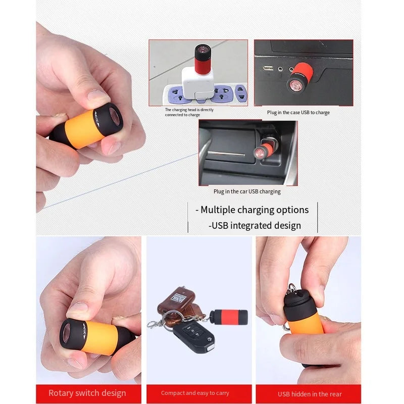 USB Rechargeable LED Multifunctional Strong Light Pocket Keychain Flashlight Waterproof Outdoor Hiking Camping Mini Flashlight
